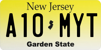 NJ license plate A10MYT