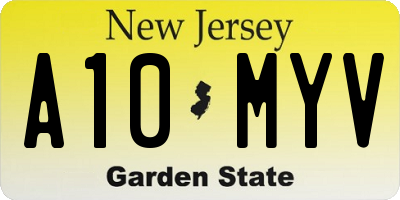 NJ license plate A10MYV