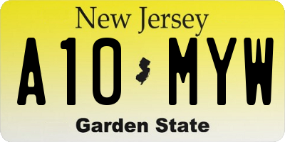 NJ license plate A10MYW