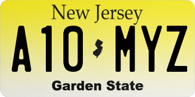 NJ license plate A10MYZ