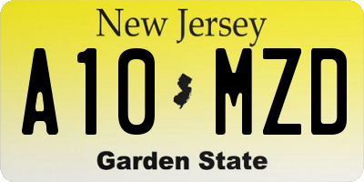 NJ license plate A10MZD