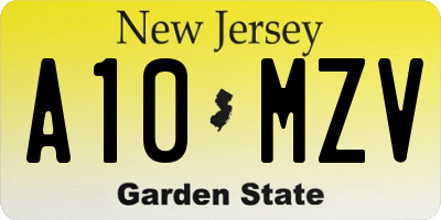 NJ license plate A10MZV