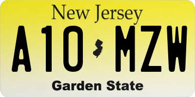 NJ license plate A10MZW