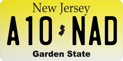 NJ license plate A10NAD