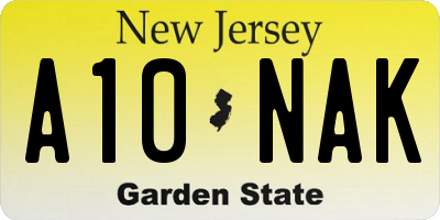 NJ license plate A10NAK