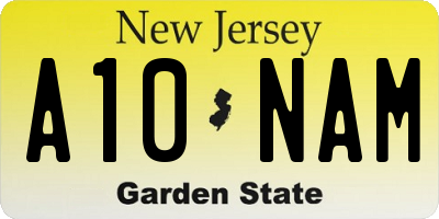 NJ license plate A10NAM