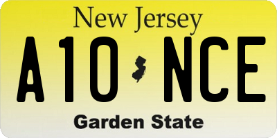 NJ license plate A10NCE