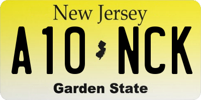 NJ license plate A10NCK