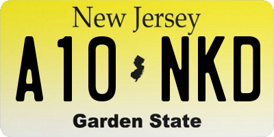 NJ license plate A10NKD