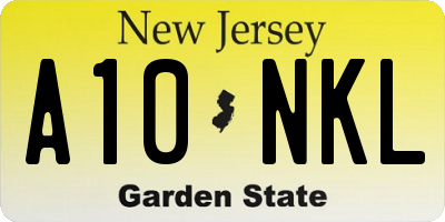 NJ license plate A10NKL