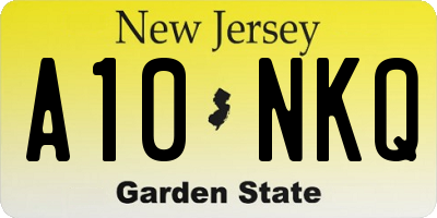 NJ license plate A10NKQ