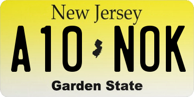 NJ license plate A10NOK