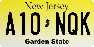 NJ license plate A10NQK