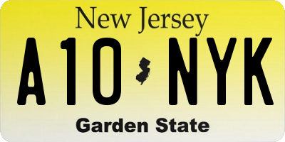 NJ license plate A10NYK