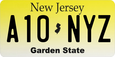 NJ license plate A10NYZ