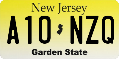 NJ license plate A10NZQ
