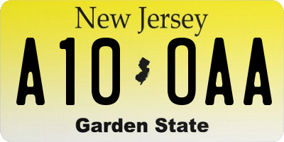 NJ license plate A10OAA