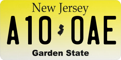 NJ license plate A10OAE