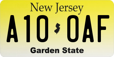 NJ license plate A10OAF