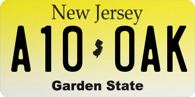 NJ license plate A10OAK
