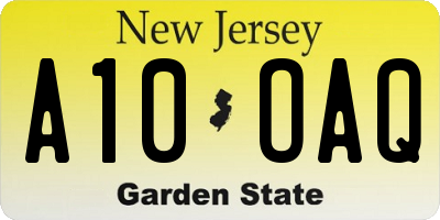 NJ license plate A10OAQ