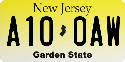 NJ license plate A10OAW