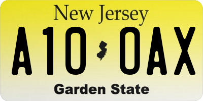 NJ license plate A10OAX