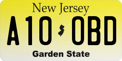 NJ license plate A10OBD