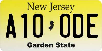 NJ license plate A10ODE