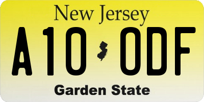 NJ license plate A10ODF