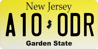 NJ license plate A10ODR