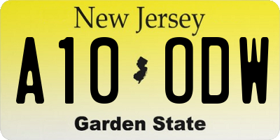 NJ license plate A10ODW