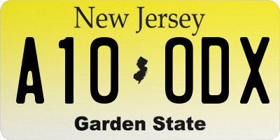 NJ license plate A10ODX