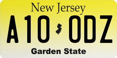 NJ license plate A10ODZ