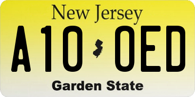 NJ license plate A10OED