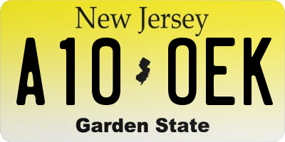 NJ license plate A10OEK