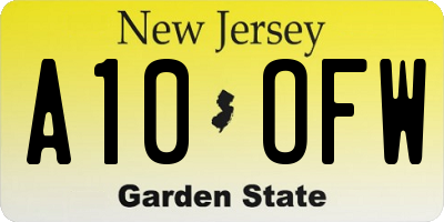 NJ license plate A10OFW