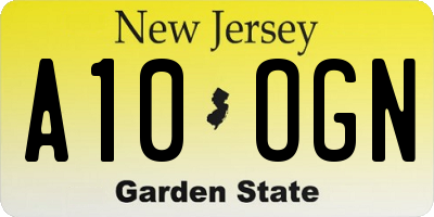 NJ license plate A10OGN