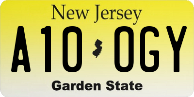 NJ license plate A10OGY