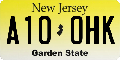 NJ license plate A10OHK