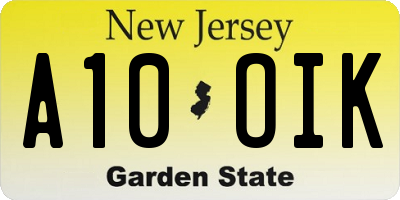 NJ license plate A10OIK