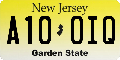 NJ license plate A10OIQ