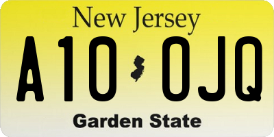 NJ license plate A10OJQ