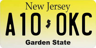 NJ license plate A10OKC