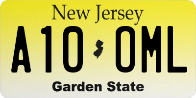 NJ license plate A10OML