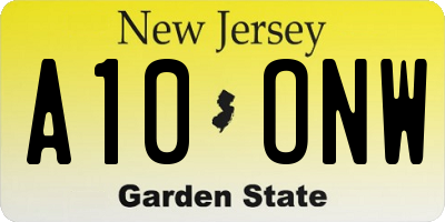 NJ license plate A10ONW