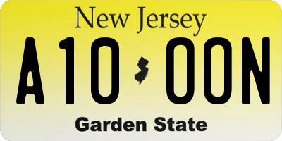 NJ license plate A10OON