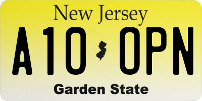 NJ license plate A10OPN