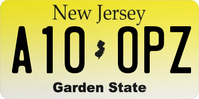 NJ license plate A10OPZ