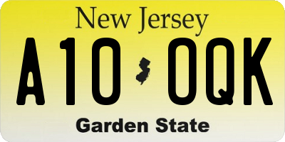 NJ license plate A10OQK